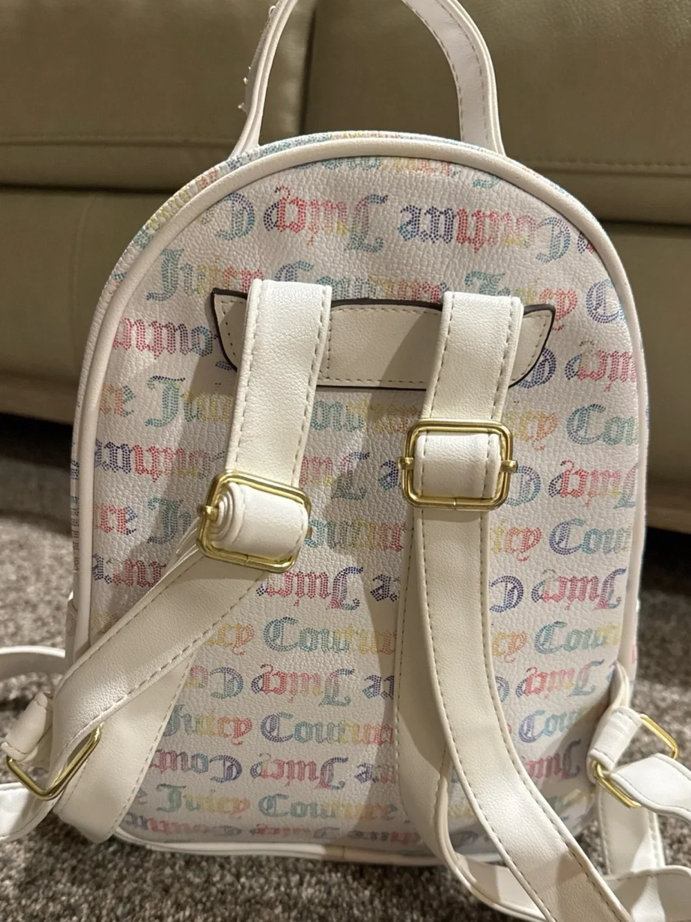 Juicy Couture White Multicolor Monogram Logo Backpack